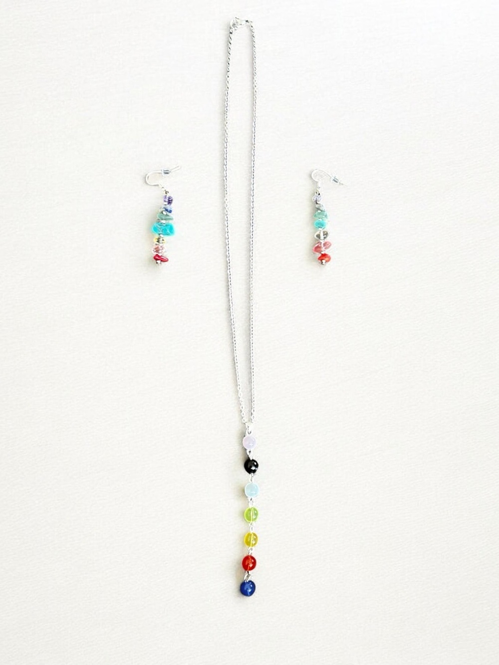 Multicolor Bead Pendant Necklace and Earrings Set - Women Jewelry